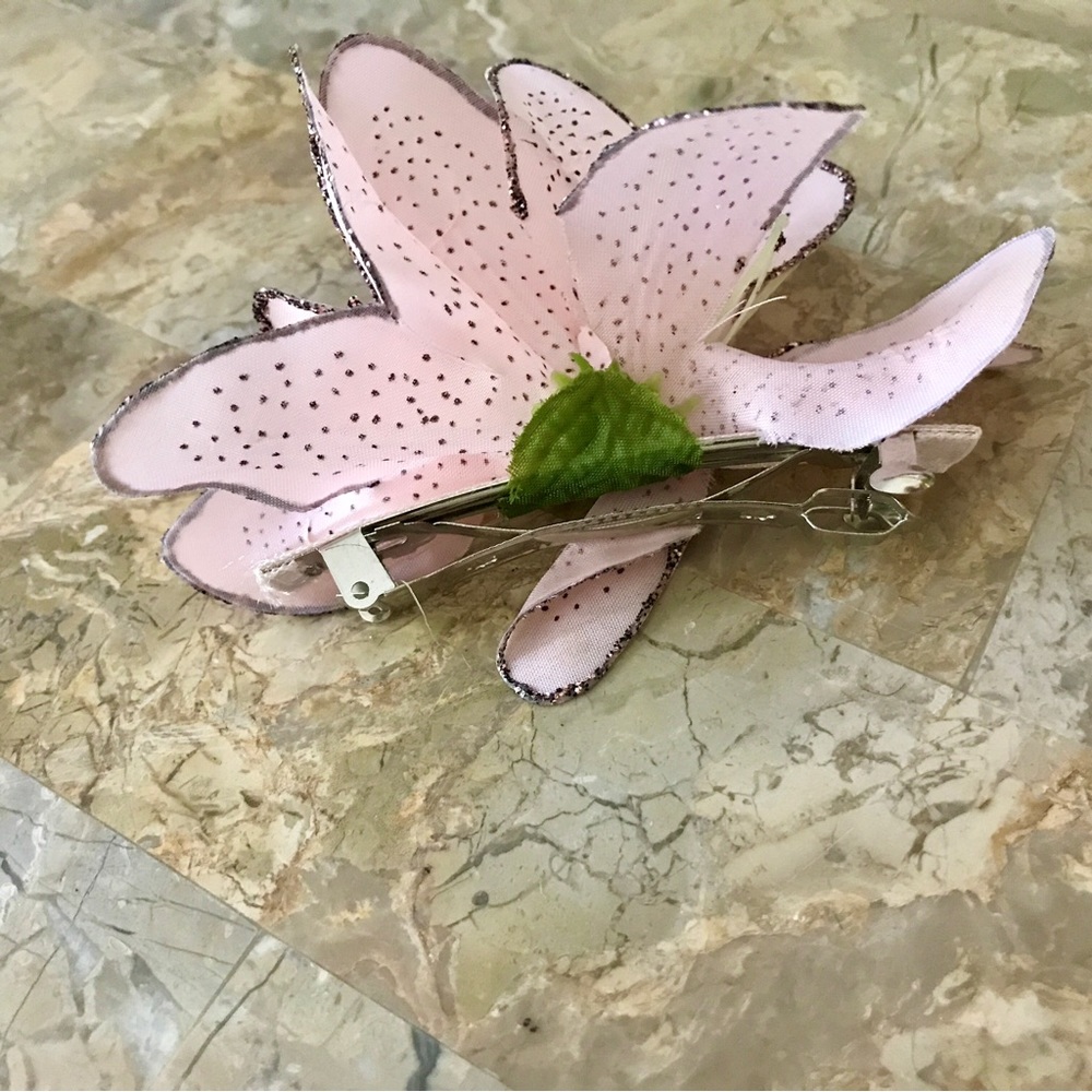 š„Pink Orchids Hair Clip Barrette Pink/Greenā - Picture 6 of 11